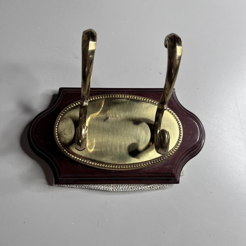 Gold Brass Wood Wall Coat Rack Double Hook Traditional Hanging Decor Entryway